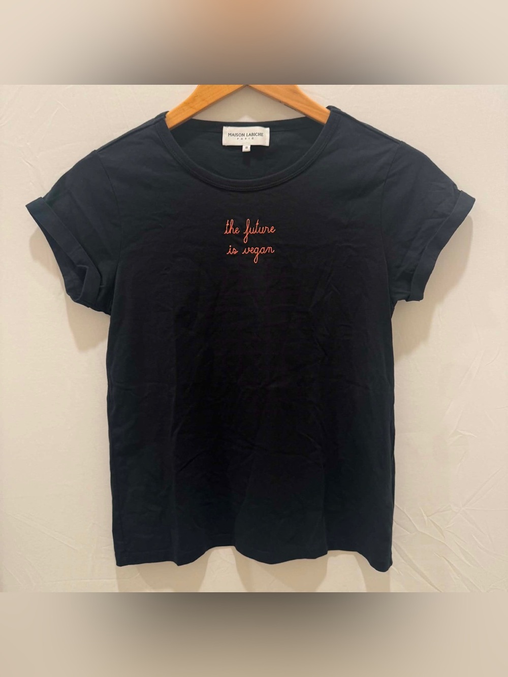 Maison Labiche Women's Black 'The Future Is Vegan' Short Sleeve Tee